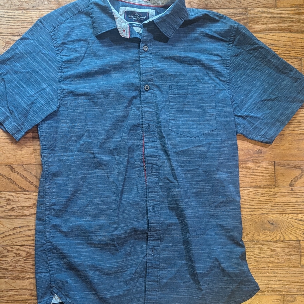 Casual Blue Button Down Shirt with Textured Fabric